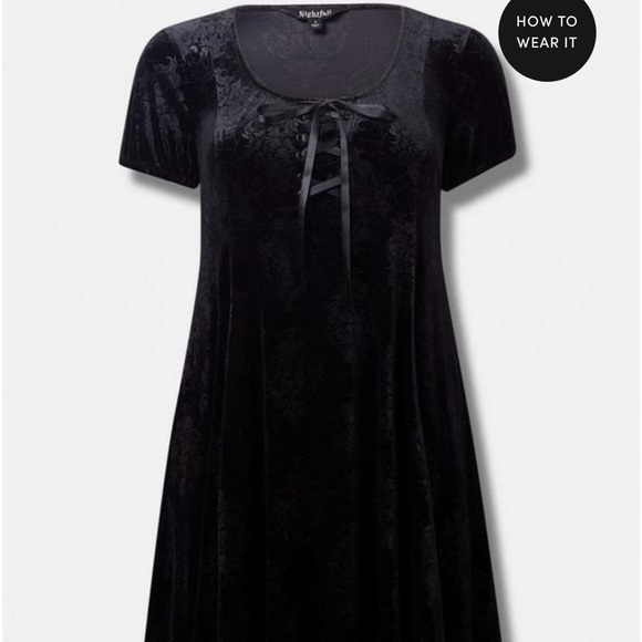 Spooky Skull and Roses Embossed Velvet Tie Front Dress ready for a night out! - Picture 6 of 7